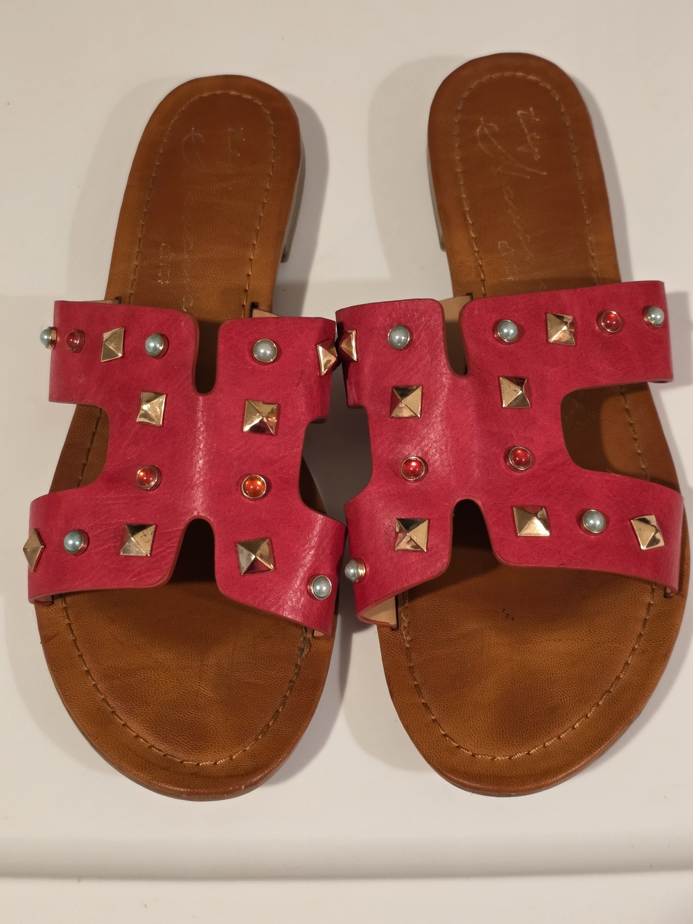 Vintage Havana Red Studded Slide Sandals 11W